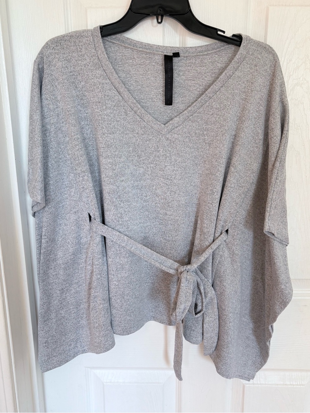 Tie-Waist V-Neck Women's Sweatshirt - Light Gray